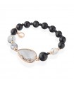 Bracciale Lelune Glamour - Carmen con Agata Nera e Cristallo di Rocca - 18 centimetri