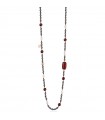 Collana Lelune Glamour - Carmen in Ematite Nera e Cristalli Rossi - 90 centimetri