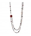 Collana Lelune Glamour - Carmen Doppio Filo con Ematite Nera e Giada Rossa - 88 centimetri