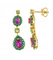 Salvatore Plata Earrings - Vibrant Pendants in 925% Gold Plated Silver with Peridot and Green Synthetic Diamonds