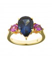 Salvatore Plata Ring - Vibrant in 925% Gold Plated Silver with Synthetic Sapphire - Size 14