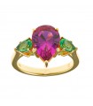 Salvatore Plata Ring - Vibrant in 925% Gold Plated Silver with Synthetic Ruby and Tsavorite - Size 14