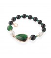 Bracciale Lelune Glamour - Carmen con Agata Nera e Cristalli Verdi - 18 centimetri