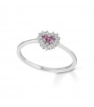 Lelune Diamonds Ring - 18K White Gold Heart with Diamonds and Rubies 0.22 carats - 0