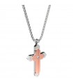 Zancan Necklace - Hi-Teck in 316L Steel with Rose Gold Cross and White Zircon