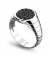 Zancan Ring - Cosmopolitan in 925% Silver Studded with Black Spinels - Size 19