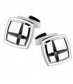 Zancan - Cosmopolitan Cufflinks in 925% Silver with Engraved Cross and Black Spinel