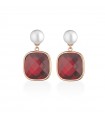 Lelune Glamour Earrings - Carmen Pendants in 925% Rose Silver with Freshwater Pearls and Red Crystals - 0