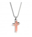 Zancan Necklace - Hi-Teck in 316L Steel with Pink PVD Cross and Zircon