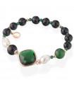 Bracciale Lelune Glamour - Carmen Rose Gold con Giada Verde ed Agata Nera