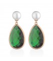 Lelune Glamor Earrings - Carmen Pendants in 925% Pink Silver with Pearls and Green Crystals