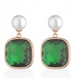 Lelune Glamor Earrings - Carmen Pendants in 925% Pink Silver with Pearls and Square Green Crystals