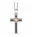 Zancan Necklace - Insignia 925 in 925% Silver with Cross and Vine in 18 Kt Rose Gold