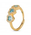 Boccadamo Ring for Women - Sophie in 925% Golden Silver with Hearts and Aquamarine Crystals