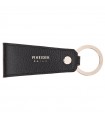 Pineider Keyring - in Black Tumbled Calfskin with Rivet