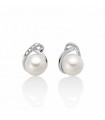 Miluna Earrings - in 18K White Gold with 7-7.5mm Pearls and Natural Diamonds - 0