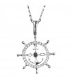 Zancan Necklace - in 18K White Gold with Rudder and White Diamonds 0.09 Ct