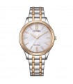 Citizen Women's Eco-Drive Watch - Lady Elegance Silver and Rose Gold 34mm White