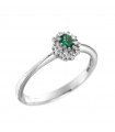 Davite&Delucchi Ring - 18K White Gold Rosette with Natural Diamonds and Emerald 0.20 ct - 0