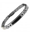 Bracciale Zancan - in Acciaio 316L con Targa Centrale Nera e Cristalli Neri