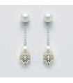Miluna Woman's Earrings - in White Gold with Pearls and Diamond Boule - 0