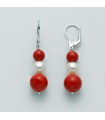 Miluna Woman's Earrings - with Red Coral Agglomerate and Pearls - 0