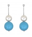 Nimei Earrings - in White Gold with Pearls and Turquoise Paste - 0
