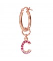 Bronzallure Single Earring for Women - My Bronzallure Hoop with Letter C Pendant and Fuchsia Crystals