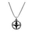 Zancan Necklace - in 316L Steel with Wind Rose Pendant and Black Crystal