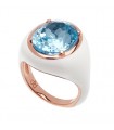 Rossoprezioso Ring - Mon Chevalier in 925% Rose Silver with White Enamel and Blue Topaz - Size 11