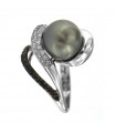 Nimei Women's Ring with Tahiti Pearl and Black and White Diamonds - 0