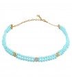 Rue Des Mille Round Neck - Gold Elastic Eclipse with Triple Ellipsis and Turquoise Paste