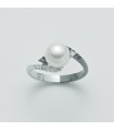 Nimei Ring - 18K White Gold with 8-8.5mm Pearl White and Black Diamonds - 0