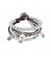 Uno de 50 Women's Bracelet - Classics El Lìo Pardo with Leather Threads and Metal Spheres Size M