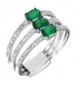 Davite & Delucchi Woman Ring - Trilogy in White Gold with Diamonds and Emeralds - 0