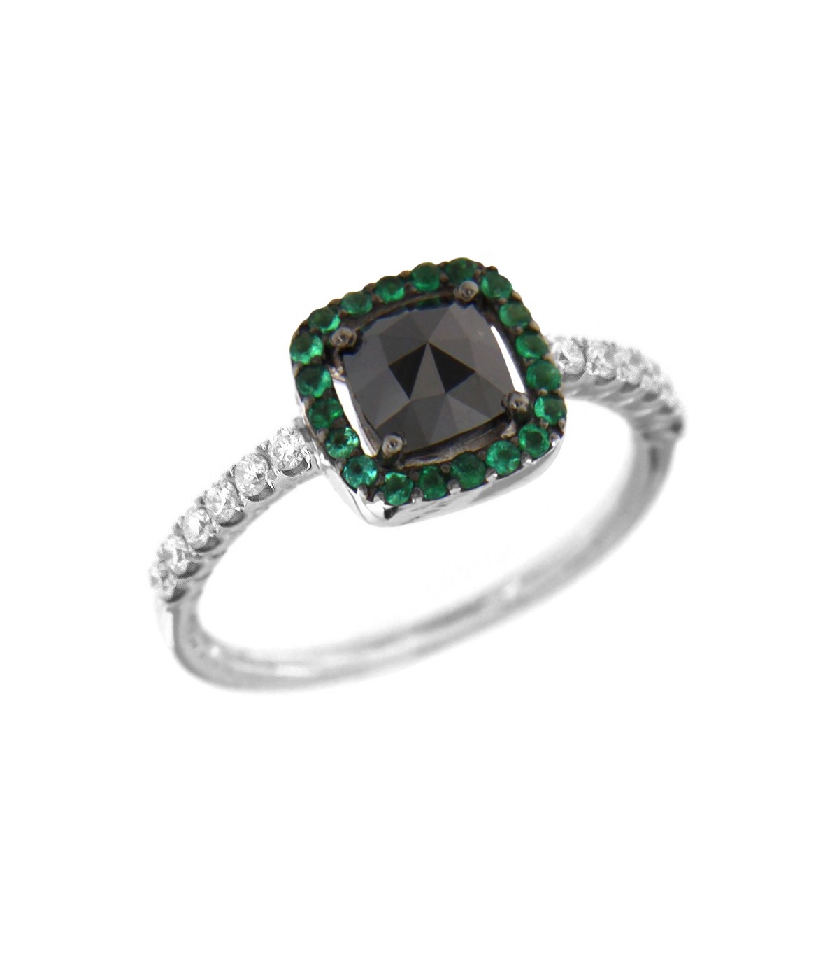 1.68 Carat Green Diamond Engagement Ring, Green & Black Diamond Vintage  Wedding Ring, 14K Black Gold Unique Halo Certified Handmade