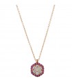 Collana Buonocore - in Oro Rosa con Ciondolo Fiore Diamanti Bianchi e Zaffiri Rosa
