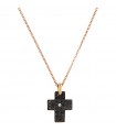 Picca Woman's Necklace - in Rose Gold with Cross Pendant and Black Diamonds - 0